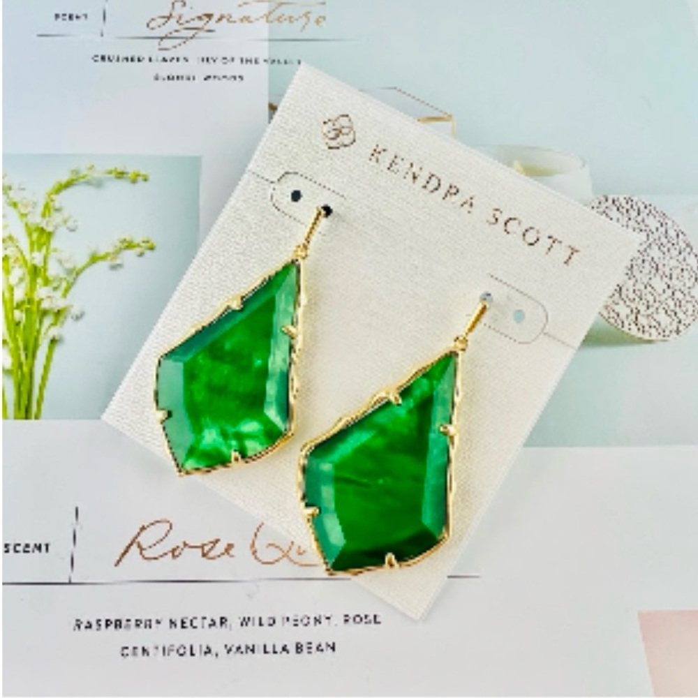 Kendra Scott faceted Alex large emerald illusion gold earrings